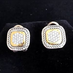 14K Gold and Silver Plated CZ Paved Square Earrings